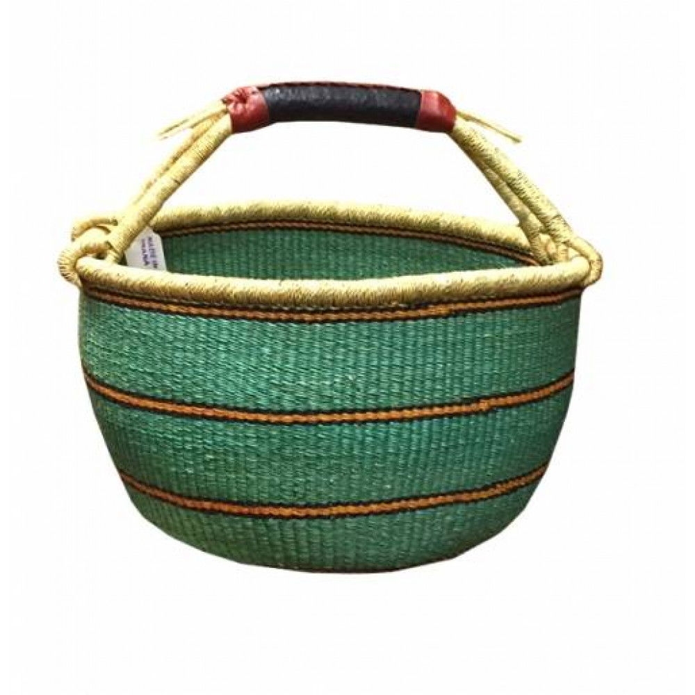 круглая корзина с кожаной ручкой