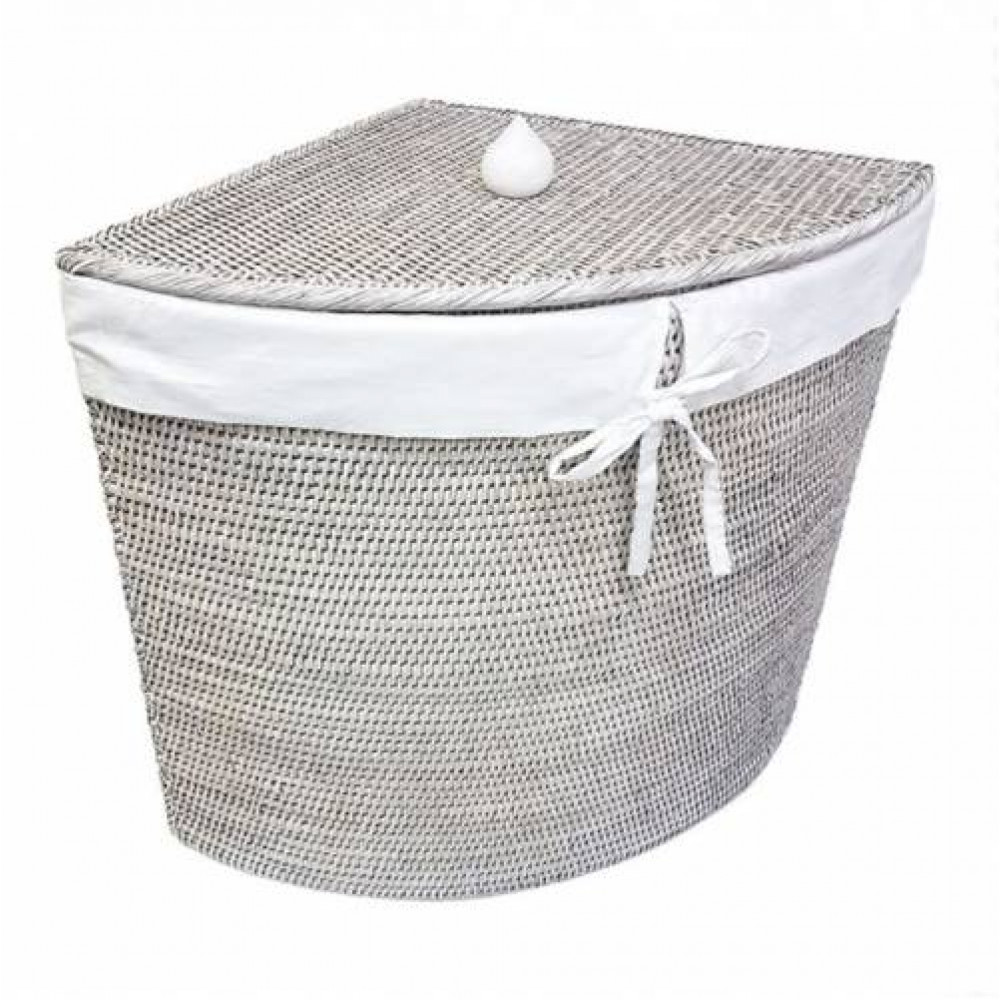 угловая плетеная корзина с тканевым вложением