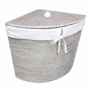 угловая плетеная корзина с тканевым вложением