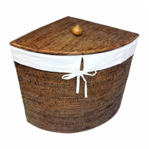 угловая плетеная корзина с тканевым вложением
